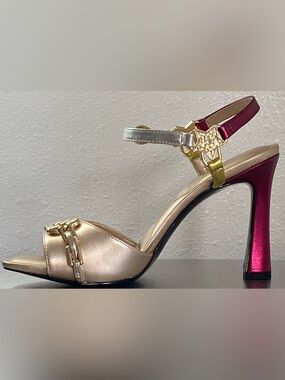 NEW KARL LAGERFELD LEATHER METALLIC DRESS SANDALS